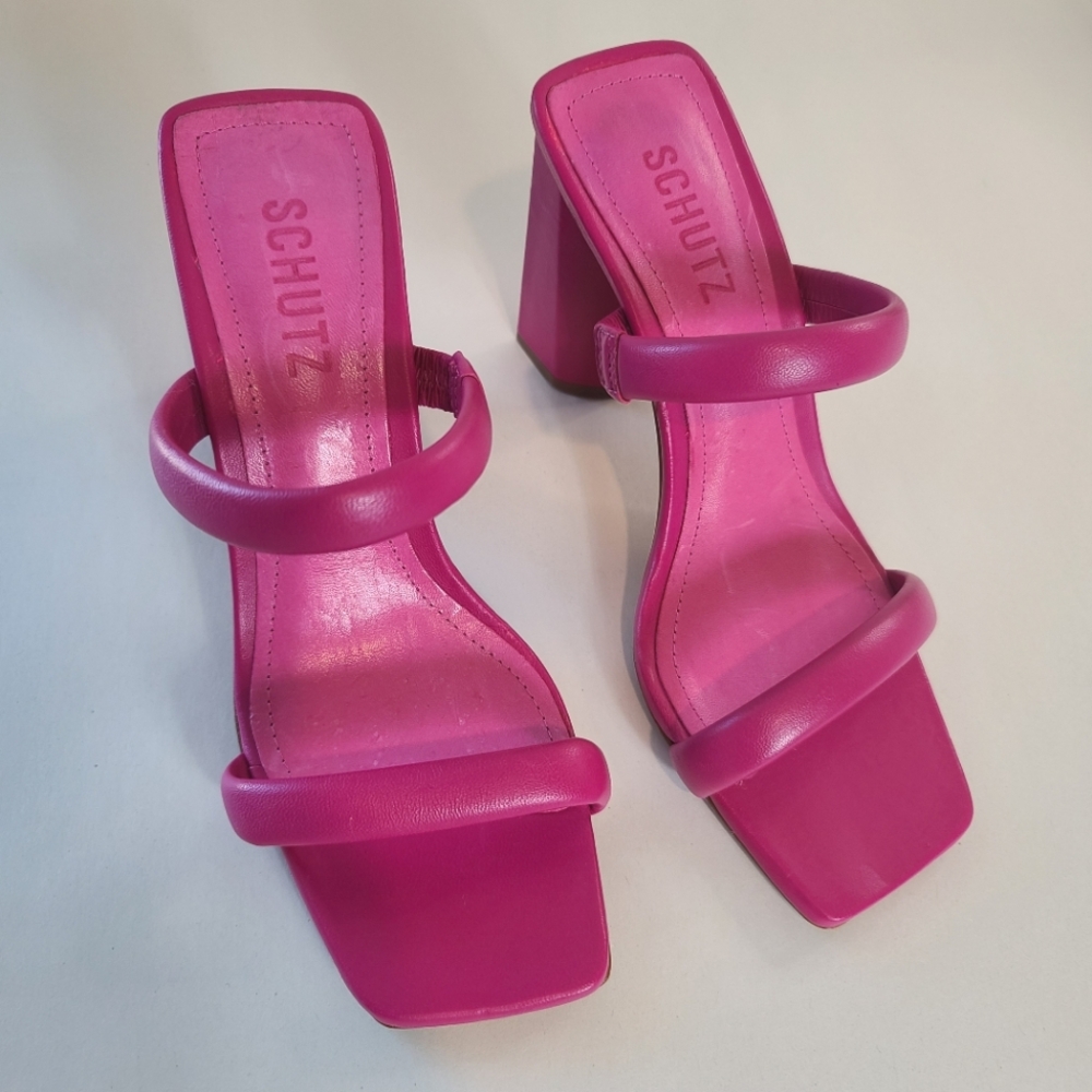 SCHUTZ Ully Nappa Leather Sandals in Hot Pink - Picture 2 of 12